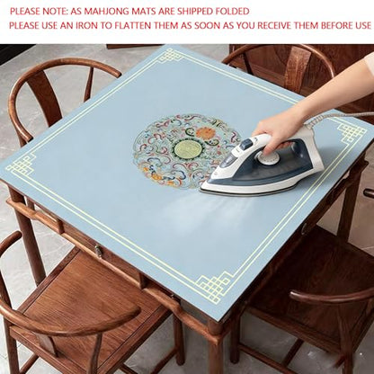 Chinese Style Mahjong Mat, 31.5 * 31.5'' Anti Slip and Noise Reduction Mahjong Table Mat for Poker, Card, Board & Tile Games (Light Blue) - style: Light Blue