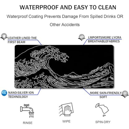 TEDNETGO Extra Large Mouse Pad, Gaming Mouse Pad, Waterproof Extra Large Mousepad with Stitched Edges, Non-Slip Base Keyboard Pad for Gamer, Office & Home, 31.5 x 15.8, Sea Wave - color: Sea Wave, size: 31.5L x 15.7W inches
