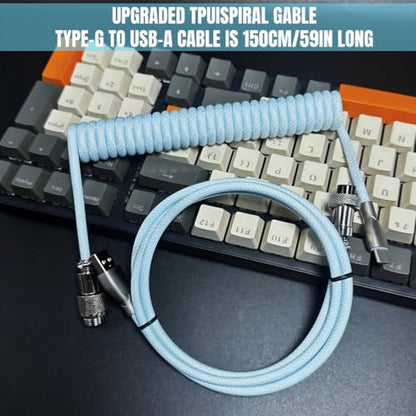 USB C Coiled Keyboard Cable,Custom 1.5ft Coil + 3ft Extension Mechanical Keyboard Cable with Detachable Metal Aviator,Nylon Braided USB C to USB A for Gaming Keyboard, PC,Computer Gamer & Enthusiasts - color: Blue