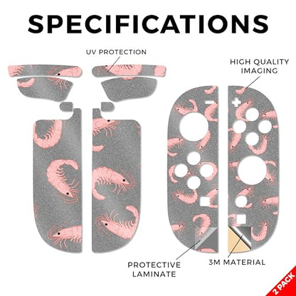Glossy Glitter Gaming Skin Compatible With Nintendo Switch 2 Joy-Con Controller 2 Pack - Bottomless Shrimp - Premium 3M Vinyl Protective Wrap Decal Cover - Easy To Apply Made in the USA by MightySkins - color: Bottomless Shrimp, size: 2 Pack of Joy-Con Sk