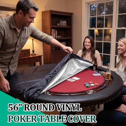 Macarrie Oval Poker Table Dust Cover Black Heavy Duty Water-Tight Dust Proof Protective Vinyl Poker Table Dust Cover with Elastic Band Hem for Home Game Rooms Casinos Easy to Slip on - size: 56"l X 56"w