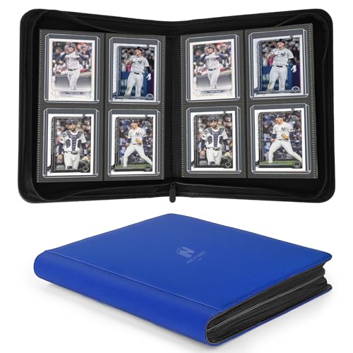 Toploader Binder,4 Pocket with 128 Card Slots for 3" x 4" Rigid Cards,PU Card Album for Trading Cards & Sports Cards(Blue) - color: Blue, size: 4 Pocket
