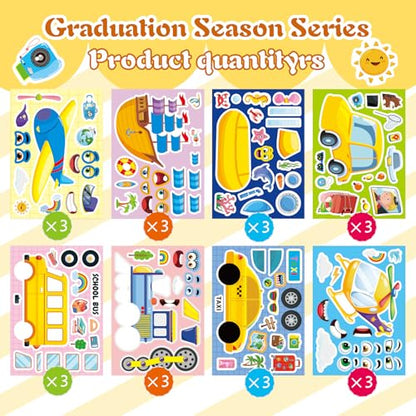 Vehicle Stickers for Kids, Make a Face Sticker, Make Your Own Car Sticker | 24 Sheets Train, Airplane, Boat Stickers for Toddlers, Brithday Party Supplies Classroom Teacher Reward - style: Car