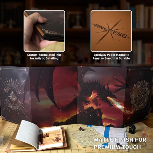 Dungeon Master Screen,4-Panel Magnetic DM Screen for RPG Sessions | 3D embossed cover,6 strong magnetic pins,A3 reference sheet and gift-ready box for game masters and RPG sessions