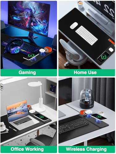 Mouse Pad with Magnetic Wireless Charging, Large Desk Mat, Non-Slip Mouse Mat, Keyboard Pad for Gaming, Desk, Office, PC - color: Black-Right Magnetic 3-C-31.5x15.8"w/ Wall Charger