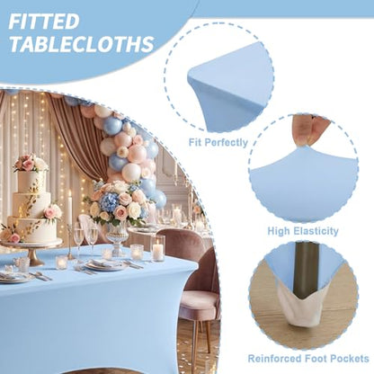 Fixwal Light Blue Stretch Table Cloth Rectangle 2 Pack 6Ft, Spandex Fitted Table Covers Washable for Party, Trade Show, Banquet, Wedding, Buffet - color: Light Blue, size: 6 Ft