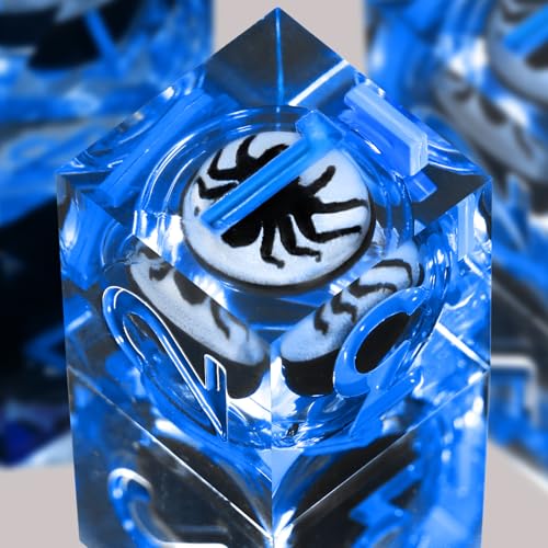 FONVGOGO Liquid Core Resin DND Dice Set, 7Pcs Sharp Edge Spider Polyhedral D and D Dice for Dungeons and Dragons Tabletop RPG (Blue) - color: Spider Blue