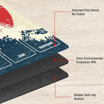 MTG Playmat with Zones, TCG Card Game Play Mat with Stitched Edges, Non-Slip Rubber Base Gaming Desk Mat, Smooth Surface 24 x 14 Inch, Janpanese Sun Sea - color: Janpanese Sun Sea, size: Zone 1