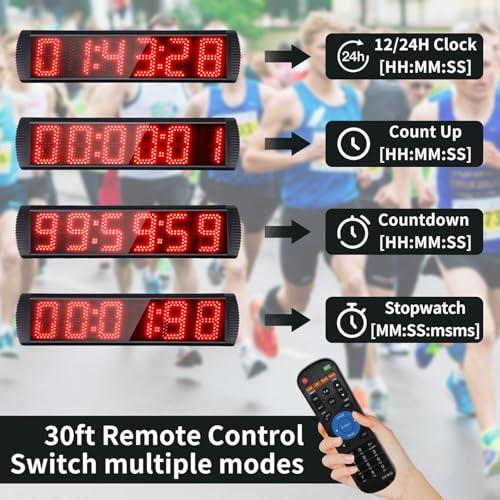 Portable 5 inch High 6 Digits LED Race Clock with for Running Events, Countdown/up Digital Race Timer, 12/24-Hour Clock,LED Stopwatch by Remote Control - style: Remote&APP Control