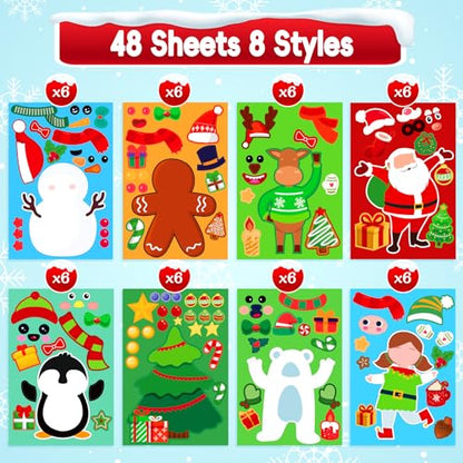 48 Sheets Christmas Stickers for Kids Bulk Cute Holiday Stickers Funny DIY Crafts Activities Party Favors Game Gifts for Boys Girls - style: Christmas
