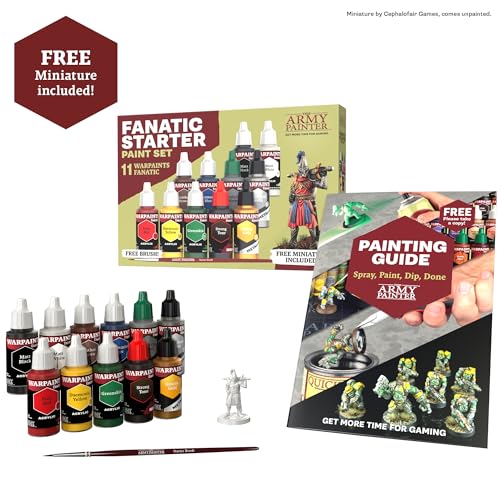 The Army Painter, Warpaints Fanatic Starter Set, 11 x 18 ml | Incl. Metallics, Wash, Brush-On Primer, 1 Figures 28mm & 1 Brush - Acrylic Paint Set, For Dnd & Warhammer 40K Miniatures