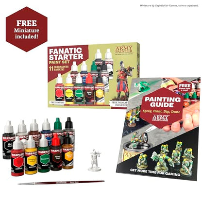 The Army Painter, Warpaints Fanatic Starter Set, 11 x 18 ml | Incl. Metallics, Wash, Brush-On Primer, 1 Figures 28mm & 1 Brush - Acrylic Paint Set, For Dnd & Warhammer 40K Miniatures
