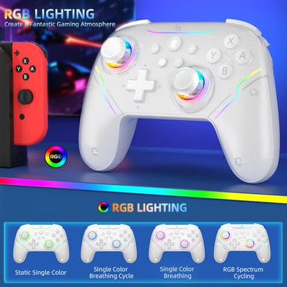 JDDWIN Wireless Controller for Switch 2/Switch/PC/Steam Deck, Hall Effect Joysticks & Triggers/Wake-up Function, Gamepad with RGB Light /Turbo/Programmable/ Dual Vibration Bluetooth USB Adapter for PC (White) - color: White