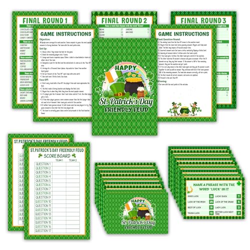 St. Patrick's Day Friendly Feud Game, Saint Patrick's Board Game for Adults Family Friends, St. Patrick's Day Trivia Feud Quiz, Spring Party Supplies & Favors -16 - color: Green