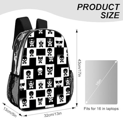 Waterproof Clear Beach Backpack Large Capacity PVC See Through Bag | Waterproof, Gothic Skull Black And White Checkered, Transparent Daypack, for Work Travel College Seaside Beach Trips - color: Pattern (332)