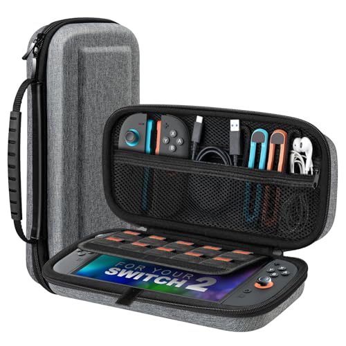 TiMOVO Carrying Case for Nintendo Switch 2 (2025), Gray | Large Capacity, Hard Shell Protective, 10 Game Card Slots, Pockets for Console & Accessories, Portable Travel Pouch - color: Gray, size: 10 Slots