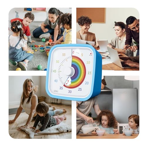 Rainbow Visual Timer for Kids, 60-min Countdown Timer, Blue | Protective Case, No Ticking, Mute and Ringing Alarm Available, Time Management Tool, Low Power Reminder, for Study,Game,Work - color: Blue Rainbow