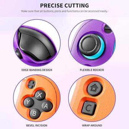 FUNDIARY Replacement for Nintendo Switch 2 Controller, Switch Wireless Controllers Compatible with Switch 2, Anti-Slip Soft Silicone Protective Cover with 2 Thumb Caps, Purple+Orange - color: Orange and Purple