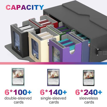 UAONO MTG Deck Box, 6-Deck Modular Commander Deck Box with Extra Dice Set | Hold 600+ Double-sleeved Cards, Modular Deck Box with 35PT Magnetic Card Holder for Magic the Gathering Multicolor Limited - color: Multicolour Limited with Dice Set