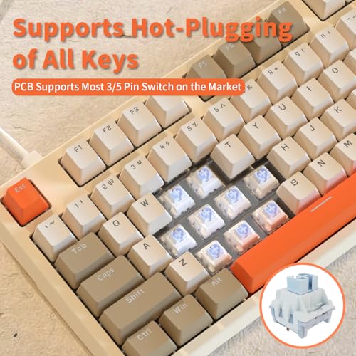 AJAZZ AK35I V3 104-Key Full Size Wired Gasket Mount Gaming Keyboard with Multimedia Buttons & Knob Control | Five Layer Pad | OEM Profile PBT Keycaps | White Backlit Custom Keyboard - color: AK35i V3 Wired Orange