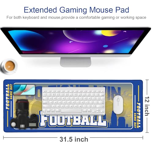 Football Desk Mat, Large Stitched Edges Gaming Mouse Pad, Blue Gold City Design Keyboard Mat for Laptop Computer Desktop - 31.5x12 Inch for Football Fans - color: Blue Gold Football