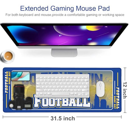 Football Desk Mat, Large Stitched Edges Gaming Mouse Pad, Blue Gold City Design Keyboard Mat for Laptop Computer Desktop - 31.5x12 Inch for Football Fans - color: Blue Gold Football