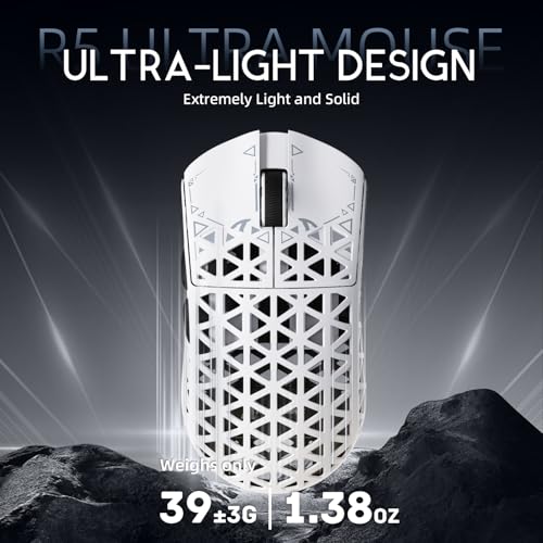 ATTACK SHARK R5Ultra 8K Carbon Fiber Wireless Gaming Mouse, White | 42K DPI,PAW3950 MAX Sensor,39g Ultra-Lightweight,Nordic 52840 MCU Chip,Wired/BT/2.4GHz Wireless Programmable Mice for PC/Mac - color: White