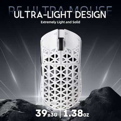 ATTACK SHARK R5Ultra 8K Carbon Fiber Wireless Gaming Mouse, White | 42K DPI,PAW3950 MAX Sensor,39g Ultra-Lightweight,Nordic 52840 MCU Chip,Wired/BT/2.4GHz Wireless Programmable Mice for PC/Mac - color: White