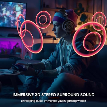 EKSA StarEngine S Gaming Headset for PC, PS4, PS5, Switch, Xbox One, Xbox Series X/S-Wired Gaming Headphones with Detachable Noise Cancelling Mic, 50mm Drivers, 3.5mm Over-Ear Computer Headphones