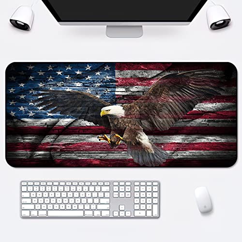 Patriotic Desk Mat,American Flag Gaming Mouse Pad,XXL Extended Mouse Pad Mat for Office,Computer,Keyboard with Non-Slip Base Stitched Eges Mousepad 35''×15.7''×0.12'' - color: American Flag Eagle Spreads Wings