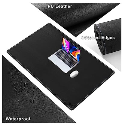 CENNBIE Leather Desk Mat Large, 43.6" x 23.6" Extended Mouse Pad (Black) | Premium stitched edges resist wear. Easy to clean. Protects desk from spills, stains ,scratches. Smooth glide. Office & home. - color: Black, size: 23.6" x 43.6"