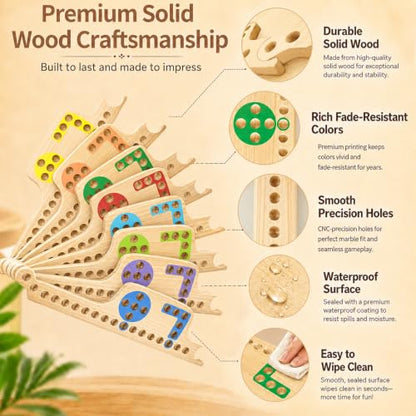 Jokers and Marbles Board Game Set – Wooden Marble Game with 40 Marbles, 4 Decks of Cards, Instructions and Carry Bag, 2–8 Player Portable Family Tabletop Game, Gift for Adults and Families - color: Natural Wood Color