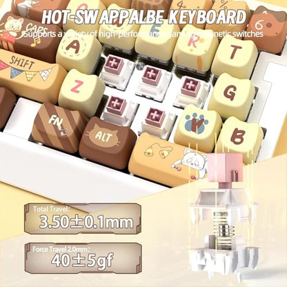 A.JAZZ AK029 Wired 29 Keys One-Handed RGB Gaming Keyboard with 8000HZ,0.01mm RT Magnetic Switches Adjustable Actuation,Hotswappable Mechanical Keyboard,Aluminum Plate,Web Driver for Gamers-Beige Cat - color: Yellow