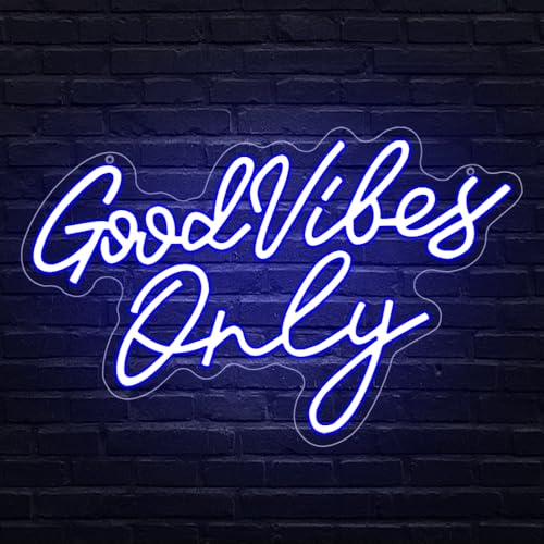 Good Vibes Only Neon Signs,Adjustable Brightness Blue Good Vibes Only LED Signs for Wall Decor, Cool Neon Lights Letters Light up Signs for Bedroom,Bar,Party, Salon Birthday,Christmas Gifts - color: LB-GoodVibesOnly-Blue