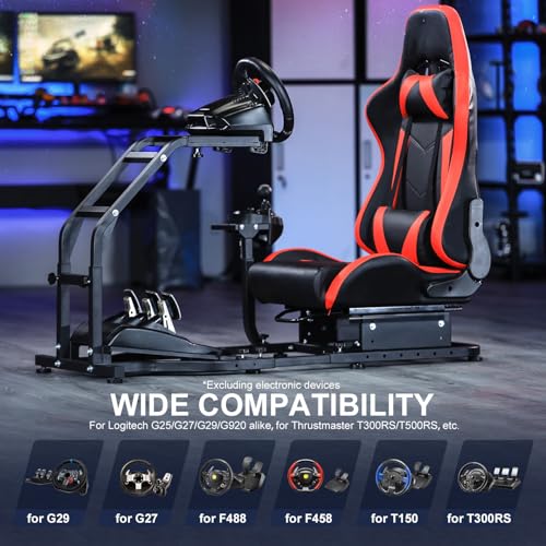 Marada Real Racing Simulator Cockpit with Red Seat fit for PXN, for Thrustmaster T300RS, for Logitech G923 G920, for Fanatec Advanced Compact Driving Sim Stand, Wheel & Pedal & Shifter Not Included