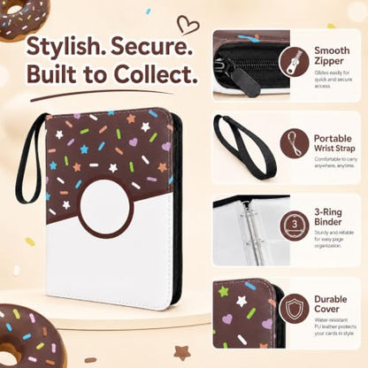 9 Pocket Card Binder 900 Card Holder Album, Choco Donut Trading Cards Holder Zipper Binder for Girl Teen Collection (Choco Donut, 900 Pocket) - color: Choco Donut, size: 900 Pocket