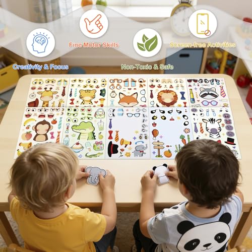 Make a Face Stickers for Kids, 10 Cute Animal Sticker Sheets and 1 Scene Card, Mess-Free DIY Classroom Activities, Goodie Bag Stuffers, Party Favors, Removable and Repositionable - style: Zoo