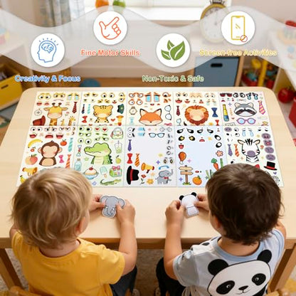 Make a Face Stickers for Kids, 10 Cute Animal Sticker Sheets and 1 Scene Card, Mess-Free DIY Classroom Activities, Goodie Bag Stuffers, Party Favors, Removable and Repositionable - style: Zoo