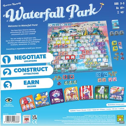 Waterfall Park Board Game - Build The Ultimate Amusement Park! Strategy Game, Fun Family Game for Kids and Adults, Ages 10+, 3-5 Players, 45 Minute Playtime, Made by Repos Production