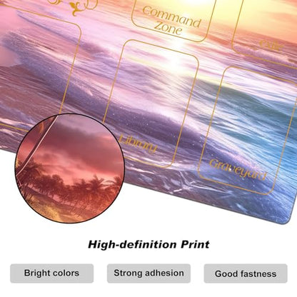 DEGDFSGR Magic The Gathering Playmat 24 x 14 inches, Non-Slip Rubber Base, Commander Playmat for MTG/TCG/YGO/CCG/RPG/PKM, Dreamlike Beach Golden Sunset - color: Dreamlike Beach Golden Sunset, size: 24" x 14"