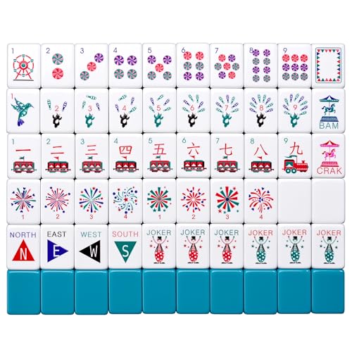 American Mahjong Set, 160 Pcs 4-Layer Colorful Acrylic with Amusement Park & Circus Design – Complete Kit w/ 100 Chips, 3 Gold Dice & Vintage Leather Case for Indoor Outdoor Game Gift - style: Amusement park