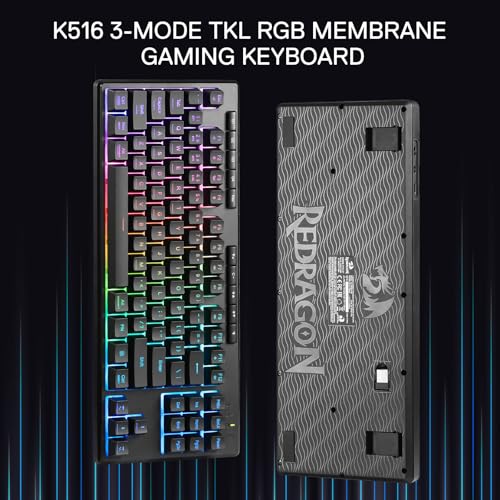 Redragon K516 PRO Shiva TKL RGB Wireless Membrane Gaming Keyboard, 87 Keys Mechanical-Feel Keyboard w/Smooth Linear Switch, On-Board Macro & Multimedia Keys, 16.8M RGB Backlit, Software Supported - size: 87 Keys Pro