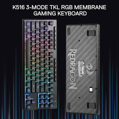 Redragon K516 PRO Shiva TKL RGB Wireless Membrane Gaming Keyboard, 87 Keys Mechanical-Feel Keyboard w/Smooth Linear Switch, On-Board Macro & Multimedia Keys, 16.8M RGB Backlit, Software Supported - size: 87 Keys Pro