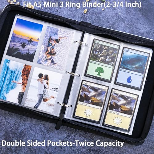 50 Pack 400 Pockets 2.5x3.5 Trading Card Sleeves,A5 Binder 4 Pocket Card Sleeves,Double-Sided 4 Pocket 6.1x7.6 Page Protector,Ultra-Clear Game Card Sheets for A5 Mini 3 Ring Binder - color: 50 Pack