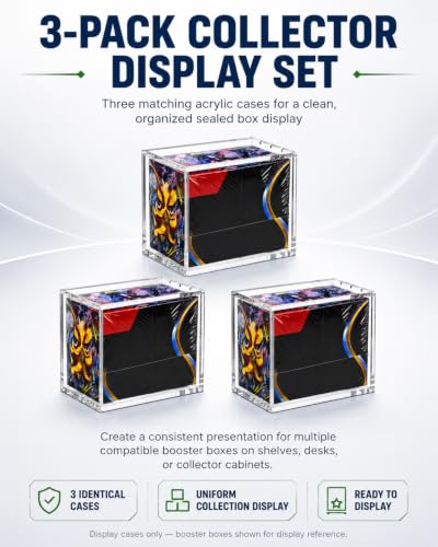 3-Pack Booster Box Acrylic Case for US-Size PKMN Booster Boxes | 5mm Ultra-Clear Acrylic with Magnetic Lids, Dust-Resistant and UV-Resistant Display, Inner Size: 5.4" L × 3.1" W × 4.9" H - size: (3-Pack)Booster Box Case