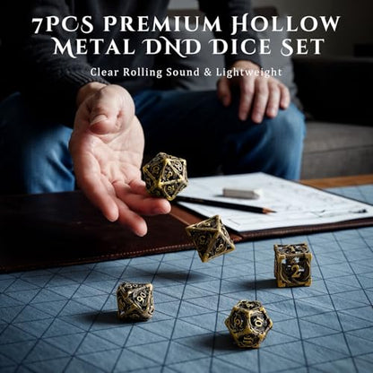 MoKo Dragon Hollow Metal DND Dice Set, Bronze | 7 Pcs Polyhedral, D20 D12 D10 D8 D6 D4, For Dungeons and Dragons RPG Games, With Gift Box - color: 4 - Bronze