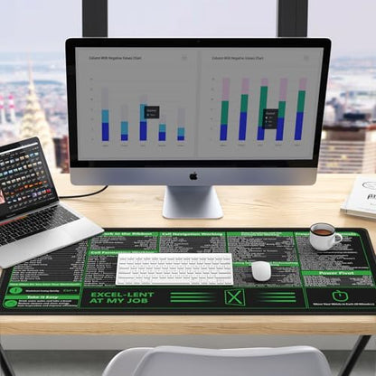 iCasso Excel Cheat Sheet Desk Pad, Excel Mouse Pad Shortcuts | Large Desk Mat,Extended XXL Non-Slip Exel Mousepad with Stitched Edges for Computer Keyboard - color: B-black Excel Shortcuts