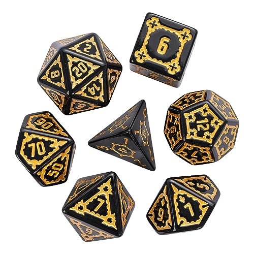 cusdie 7 Pcs 25mm Giant DND Dice with Dragon Eye Dice Bag, Polyhedral Dice Set, D&D Dice for Pathfinder RPG(Black) - color: Black Gold