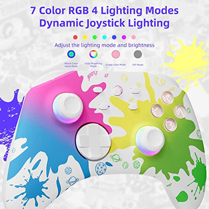 Mytrix Wireless Switch Controller fo Switch, Windows PC iOS Android Steam/Steam Deck, 7 Color RGB Lighting Pro Controller with Turbo, Motion, Vibration, Wake-Up, Headphone Jack (Tri-color) - color: Tri-Color