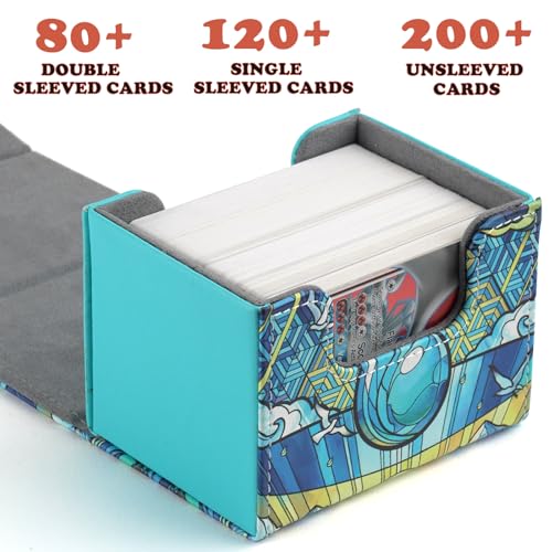 Deck Box for MTG Cards, Trading Commander Deck Case Holds 120+ Sleeved Cards, PU Leather Magnetic Collectible Card Storage Box Fits for TCG Magic Card (Blue) - color: A-Blue